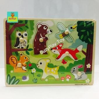 Wooden Matching Board กระดานหมุดไม้ ฝึกจับคู่ รูปสัตว์(Beige)