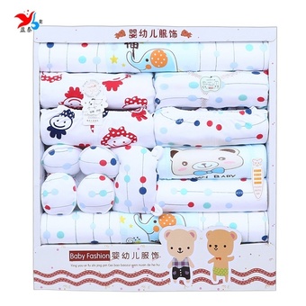 B5M 17pcs/set Newborn Babies Cotton Clothing Baby Boys Girls Print Suits Toddlers Clothes + Accessories (Blue) - Intl