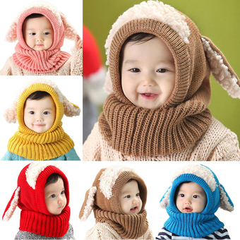 Allwin Winter Baby Girl Boy Warm Dog Knitted Crochet Hooded Hat Cap Beanie Scarf Coffee