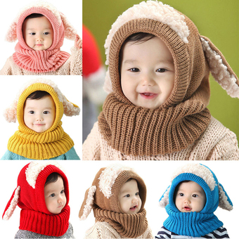 Allwin Winter Baby Girl Boy Warm Dog Knitted Crochet Hooded Hat Cap Beanie Scarf Coffee