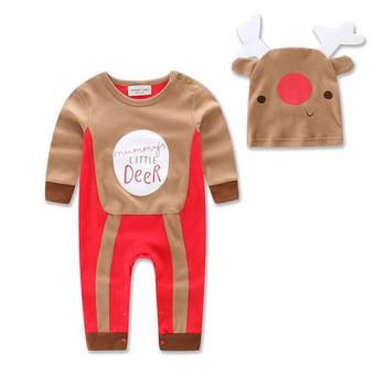Cartoon annimal Set Infant rompers Cotton kids jumpsuit hat 2 pcs. Long-sleeved baby suit