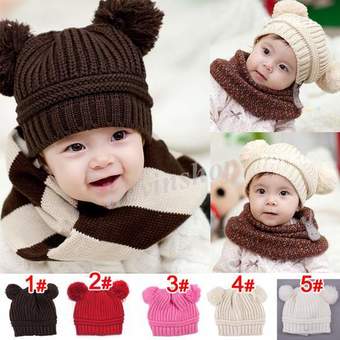 Happycat New Fashion Korean Flash Drill Baby Love Dual Ball Girls/Boys Wool Cap Hat irsh (Coffee)