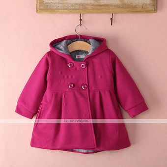 New Baby Toddler Girls Fall Winter Horn Button Hooded Pea Coat Outerwear