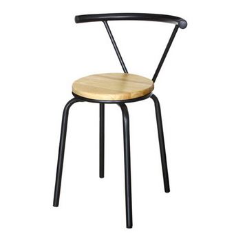 Inter Steel เก้าอี้เหล็ก มีพนักพิง รุ่น Dimond โครงดำ - เบาะไม้ยางพาราสีธรรมชาติ