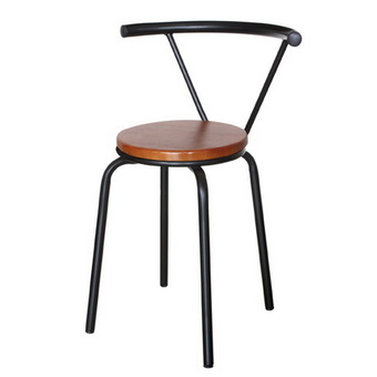 Inter Steel เก้าอี้เหล็ก มีพนักพิง รุ่น Dimond โครงดำ - เบาะไม้ยางพาราสีเชอร์รี่
