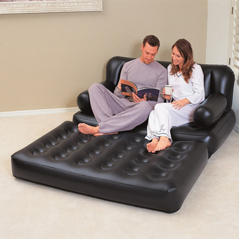 Double Inflatable Sofa Couch Daybed Lounger Airbed Pull-Out Sofa Couch Air Bed Mattress(Black)