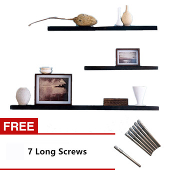 3 Pack 20+30+40cm DIY Wooden Sky Floating Wall Shelves (Black)