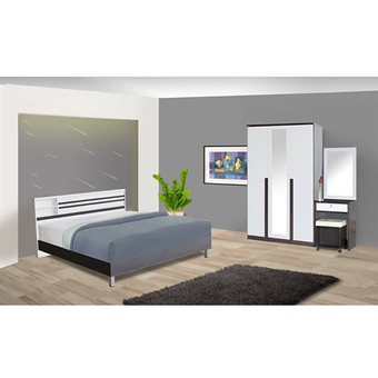 RF Furniture ชุดห้องนอน โอ๊ค/ขาว 5 ฟุต เตียง 5 ฟุต + ตู้เสื้อผ้าบานเลือน120cm + โต๊ะแป้ง 60 ชม + ที่นอนสปริง ( สีโอ๊ค/ขาว )