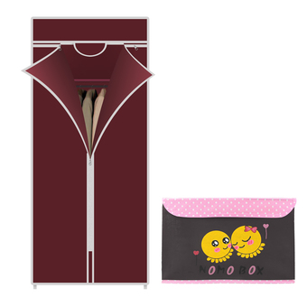 HHsociety ตู้เสื้อผ้า Quality Wardrobe ซิปเดียว – สีแดง+กระเป๋าจัดเก็บของอเนกประสงค์ ลาย NoMo Box - สีน้ำตาล