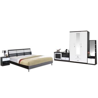 RF Furnitureชุดห้องนอนระแนงขาลอย 5 ฟุต เตียง 5 ฟุตB502RL + ตู้เสื้อผ้า3ประตู120cm + โต๊ะยื่น 60 ชม + ตู้วางทีวี 120 cm + ตู้ข้างเตียง + ที่นอนสปริง ( สีโอ๊ค/ขาว )