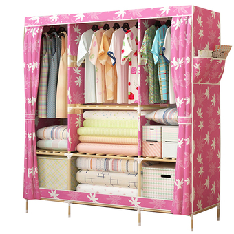 KAKUKI ตู้เสื้อผ้าแฟชั่นเกาหลี โครงไม้ Hot item Fashion Folding Clohts รุ่น-150B (สีชมพู ลายใบเมเปิ้ล)