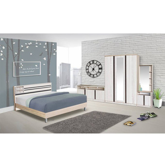 RF Furniture ชุดห้องนอนชุดพิเศษ 5 ฟุต สีโซลิด/ดำ เตียง 5 ฟุต + ตู้เสื้อผ้า 3 บาน + ตู้วางทีวี 120 cm + โต๊ะแป้งยื่น60 cm + ที่นอนสปริง
