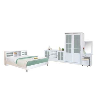 RF Furnitureชุดห้องนอน 5 ฟุต เตียง 5 ฟุตB505j + ตู้เสื้อผ้าบานเลือน120cm + โต๊ะแป้ง 60 ชม + ตู้วางทีวี120 cm + ที่นอนสปริง ( สีขาว )