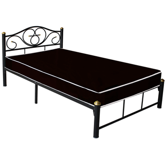PT เตียงเหล็ก ขากว้าง 2 นิ้ว พร้อมที่นอนใยยางหุ้ม PVC ขนาด 3.5 ฟุต รุ่น PVCLotus-3.5 (สีดำ)