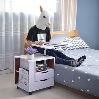 Mylazydesk ตู้ข้างเตียง ตู้หัวเตียง โต๊ะหัวนอน พร้อม แท่นวางโน๊ตบุ๊ค อเนกประสงค์ รุ่น CT-1 สีขาว ขนาด 65x45x70 cm.