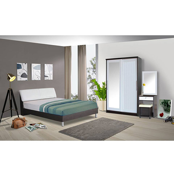 RF Furniture ชุดห้องนอน หัวเบาะโอ๊ค/ขาว 5 ฟุต เตียง 5 ฟุต + ตู้เสื้อผ้า3ประตู120cm + โต๊ะแป้ง 60 ชม + ที่นอนสปริง ( สีโอ๊ค/ขาว )