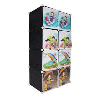 I-YO DIY Cabinet ตู้เสื้อผ้า+ตู้เก็บของ 8 ช่อง ลาย Happy Kids (สีดำ)