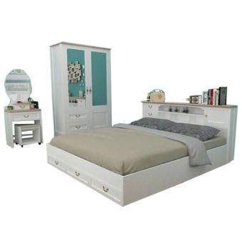 RF Furniture ชุดห้องนอน ดีไซน์สไตล์วิลเทจ 6 ฟุต รุ่น ELSA เตียงนอน6ฟุต + ตู้เสื้อผ้า 120 cm + โต๊ะแป้ง 60 cm