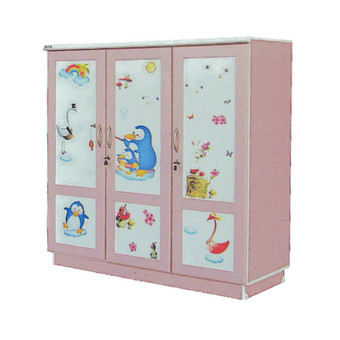 RF Furniture ตู้เสื้อผ้าเด็ก 120 cm 3ประตูทึบ รุ่น WR120M( สีชมพูลายการ์ตูนน่ารัก )