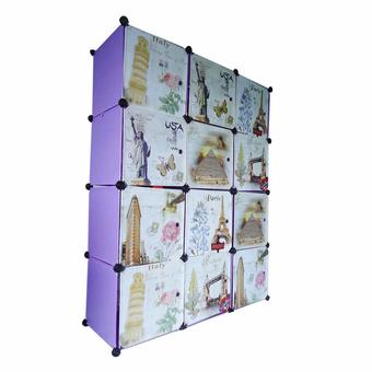 I-YO DIY Cabinet ตู้เสื้อผ้า+ตู้เก็บของ 12 ช่อง ลายวินเทจ (สีม่วง)