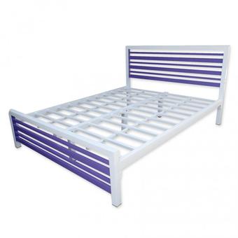 Asia เตียงเหล็ก (เหล็กหนาพิเศษ) รุ่นคอนโด สีทูโทน 3.5ฟุต ขา2นิ้ว (สีม่วง-ขาว)