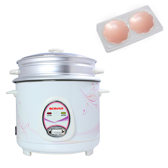 Sonar หม้อหุงข้าวไฟฟ้า หม้อหุงข้าว พร้อมซึ้งนึ่ง 1.5 ลิตร รุ่น SR-C503 (สีขาว) +ซิลิโคนปิดหัวนมรูปดอกไม้