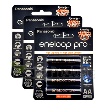 Eneloop Pro 2,550 mAh Rechargeable Battery AA x 12pcs. - Black รุ่น BK-3HCCE/4BT x 3 Pack (4 ก้อน/pack)