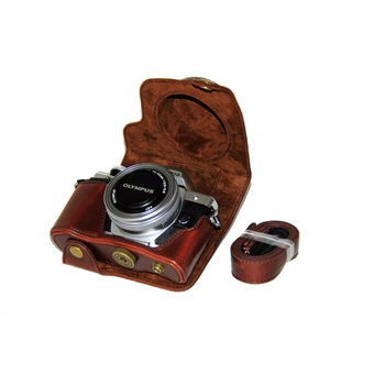 PU Leather Camera Case for Olympus E-M10 MARK II EM10 Mark2 (14-42mm)EZ (Coffee)