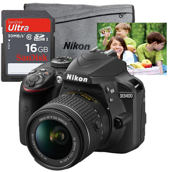 Nikon D3400 kit AF-P18-55mm. + SD Card 16 GB มูลค่า450บาท + กระเป๋าNikon + คูปองขยายภาพขนาด20x24&quot; 1ใบ มูลค่า400บาท&quot;