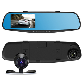 BEST ติดรถยนต์ รูปทรงกระจกมองหลัง พร้อมกล้องมองหลัง HD 1080P Vehicle Blackbox DVR Rearview Mirror Dual Channel Recorder - Black
