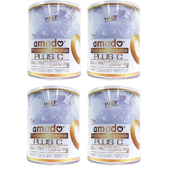 Amado P-Collagen Tripeptide Plus C 110,000 Mg. อมาโด้ พี คอลลาเจน ไตรเปปไทด์ พลัส สูตรใหม่ขาวไว 2 เท่า 110,000 มก. ขนาด100.6 กรัม (4 กระป๋อง)