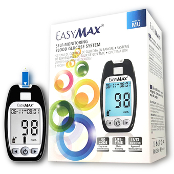 EasyMax เครื่องตรวจวัดน้ำตาลในเลือด รุ่น MU ( แถมฟรี แผ่นตรวจ 50 ชิ้น และ เข็มเจาะ 10 อัน มูลค่ารวม 1,080บาท )