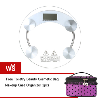 Best Tmall Electronic weight scale เครื่องชั่งน้ำหนักดิจิตอล กระจกใส รุ่น (White) Free Toiletry Beauty Cosmetic Bag Makeup Case Organizer (สีม่วง)