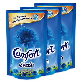 COMFORT คอมฟอร์ท น้ำยาปรับผ้านุ่ม อัลตร้า สีฟ้า ถุงเติม 680 มล. (แพ็ค 3 ถุง)