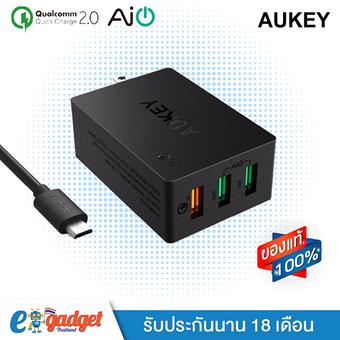 Aukey 3-Port USB Desktop Charging Station Wall Charger with Qualcomm Quick Charge 2.0 และ AiPower หัวปลั๊กชาร์ทไฟ 3ช่อง QC2.0+ AiPower 2ช่อง ที่ชาร์จมือถือพร้อมสาย Micro USB ในกล่อง รุ่น PA-T2 (Black)