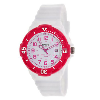 Casio Standard นาฬิกาข้อมือผู้หญิง สีขาว หน้าปัดขอบชมพู สายเรซิน รุ่น LRW-200H-4BVDF