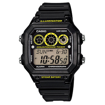 Casio Standard นาฬิกาข้อมือผู้ชาย สีดำ/เหลือง สายเรซิ่น รุ่น AE-1300WH-1AVDF