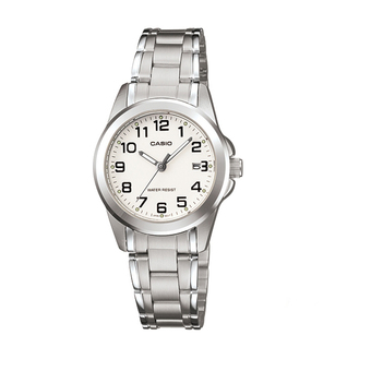 Casio นาฬิกาข้อมือผู้หญิง สีเงิน/หน้าขาว สายสเตนเลส รุ่น LTP-1215A-7B2DF