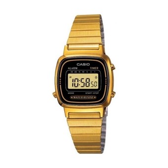 Casio นาฬิกาข้อมือผู้หญิงสาย สแตนเลสสีทอง รุ่น LA-670WGA-1D (Black/Gold) / ประกัน CMG