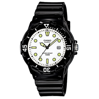 Casio Standard นาฬิกาข้อมือผู้หญิง สีดำ/หน้าขาว สายเรซิ่น รุ่น LRW-200H-7E1VDF