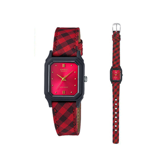 Casio นาฬิกาข้อมือผู้หญิง สีแดง สายผ้า รุ่น LQ-142LB-4A