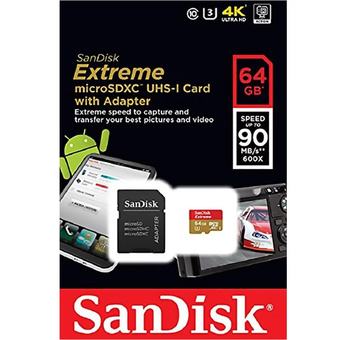 SanDisk เมมโมรี่การ์ด 64GB U3 Extreme Micro SD SDXC Class 10 UHS-I Card 90MB For Go Pro Hero