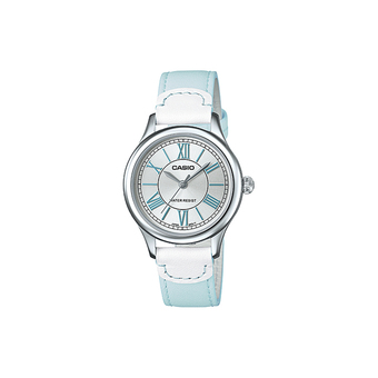 Casio Standard นาฬิกาข้อมือสุภาพสตรี สีฟ้า สายหนัง รุ่น LTP-E113L-2ADF
