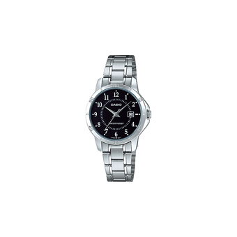 Casio Standard นาฬิกาข้อมือสุภาพสตรี สายสแตนเลส รุ่น LTP-V004D-1BUDF - เรือนเงิน/หน้าดำ