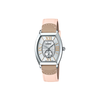 Casio Standard นาฬิกาข้อมือสุภาพสตรี สีชมพู สายหนัง รุ่น LTP-E114L-4A2DF