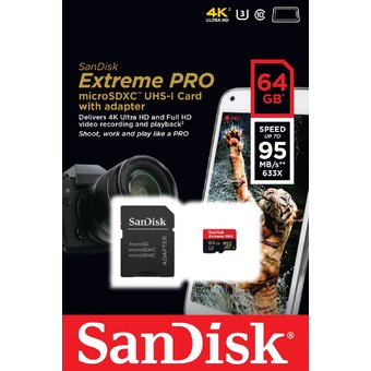 Sandisk เมมโมรี่การ์ด Extreme Pro microSDXC 64GB Class 10 UHS-I U3 95 MB/s For Go Pro Hero