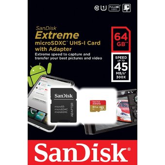 Sandisk เมมโมรี่การ์ด 64GB Extreme Micro SD SDXC Class 10 UHS-I Card 45MB For Go Pro Hero 3+