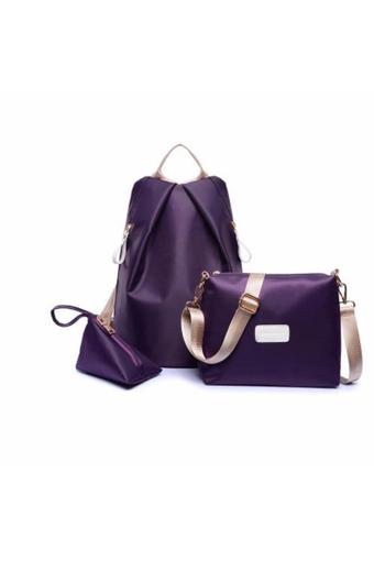 Bingo Fashion 3-psc Backpack Waterproof Nylon Oxford Bags - Backpack / Shoulder Bag / Small Bag(Purple)  