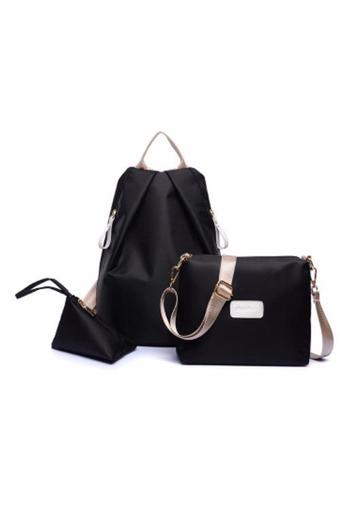 Bingo Fashion 3-psc Backpack Waterproof Nylon Oxford Bags - Backpack / Shoulder Bag / Small Bag(BLACK)  