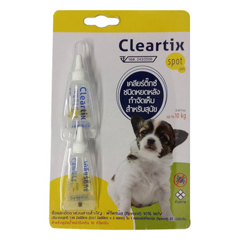 Cleartix spot on ผลิตภัณฑ์หยดหลัง ป้องกันและกำจัดเห็บหมัด สำหรับสุนัขน้ำหนักไม่เกิน 10 กก. 1 แพค (2 หลอด)